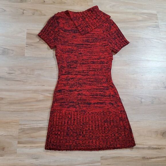 💜Ashley Red Variegated Sweater Buttoned Cowl Neck Dress w/Pockets Medium - Picture 2 of 7